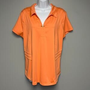 Zenergy Chico's GOLF Moisture Wicking Coral‎ Orange Polo Womens Sz XL